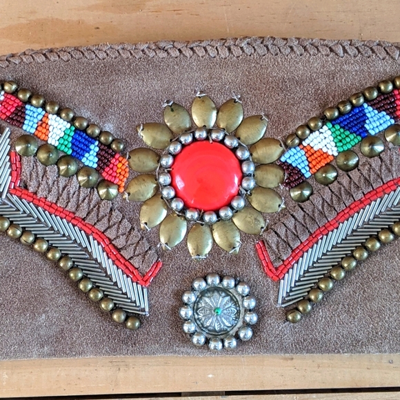 Boho Suede Beaded clutch - Picture 2 of 10